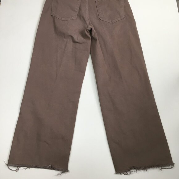 L'AGENCE Faux Pockets Deep Taupe Wanda High Rise Crop Wide Leg Raw Hem Jeans - Picture 11 of 14